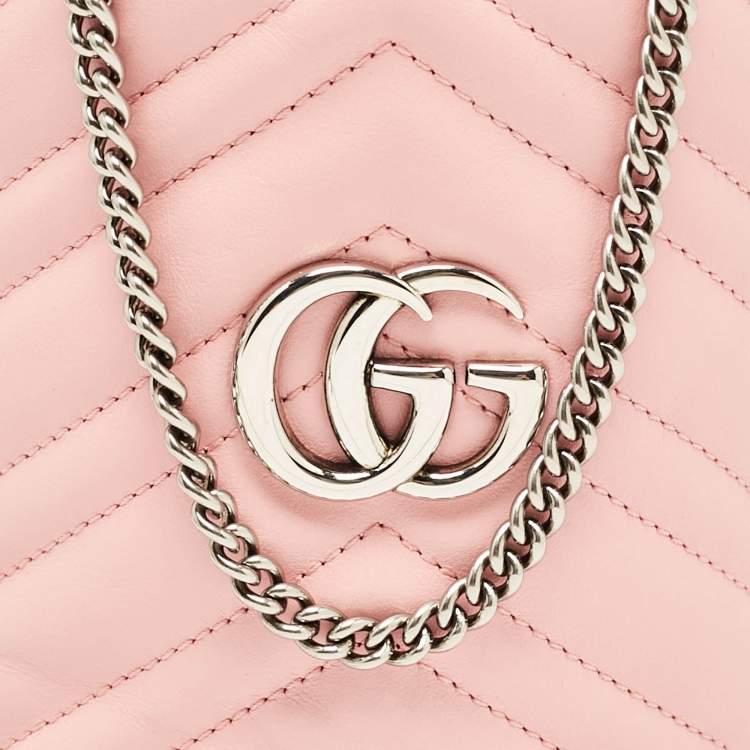 Pre Owned Gucci Pink Matelasse Leather Mini GG Marmont Bucket Bag