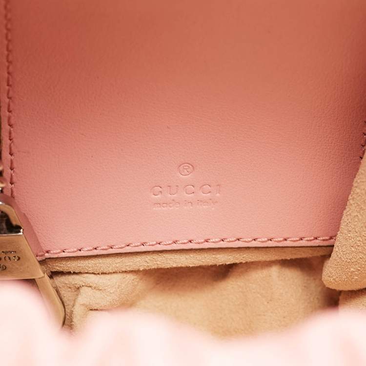 Pre Owned Gucci Pink Matelasse Leather Mini GG Marmont Bucket Bag