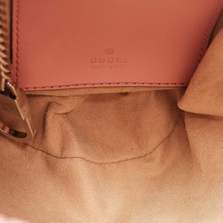 Pre Owned Gucci Pink Matelasse Leather Mini GG Marmont Bucket Bag