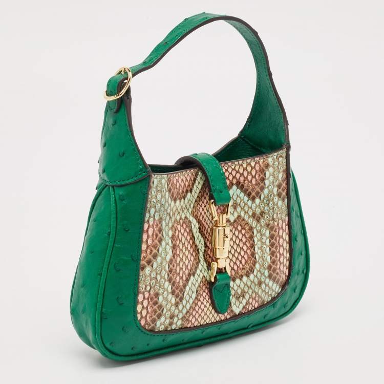مملوكة مسبقًا Gucci Green/Multicolor Ostrich and Python Mini Jackie 1961 Hobo