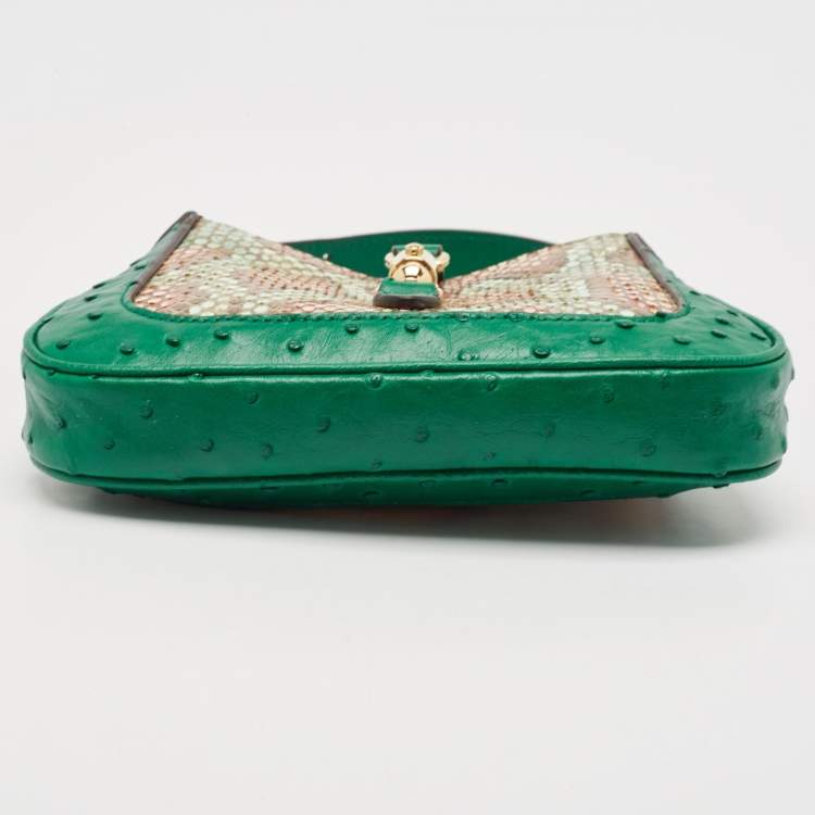 مملوكة مسبقًا Gucci Green/Multicolor Ostrich and Python Mini Jackie 1961 Hobo