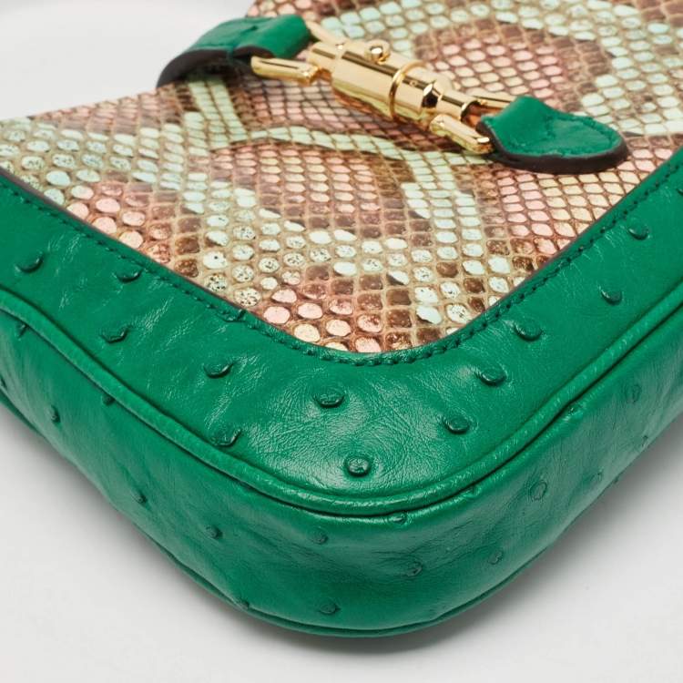 مملوكة مسبقًا Gucci Green/Multicolor Ostrich and Python Mini Jackie 1961 Hobo