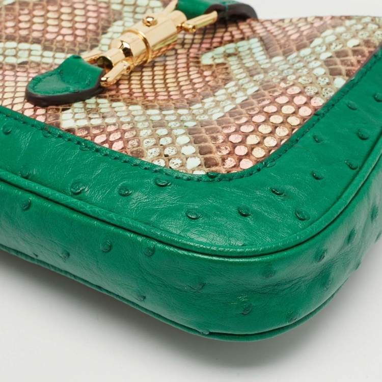 مملوكة مسبقًا Gucci Green/Multicolor Ostrich and Python Mini Jackie 1961 Hobo