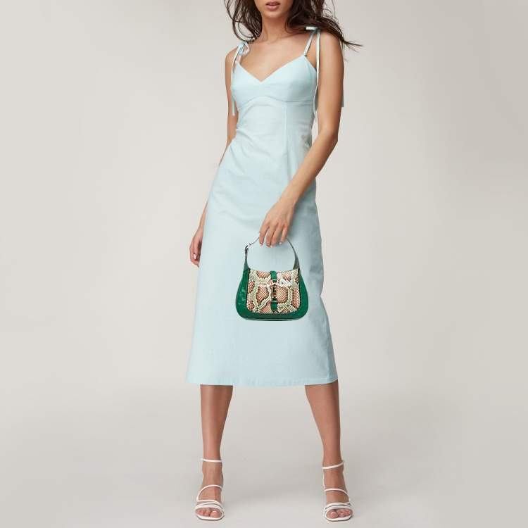 مملوكة مسبقًا Gucci Green/Multicolor Ostrich and Python Mini Jackie 1961 Hobo