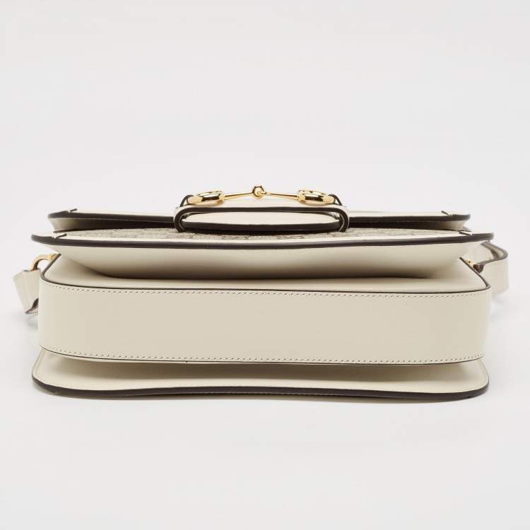 Pre Owned Gucci Beige/Off White GG Supreme Canvas and Leather Small Horsebit 1955 Shoulder Bag