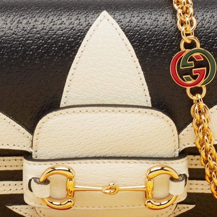 Pre Owned Gucci x Adidas Black/White Leather Small Horsebit 1955 Shoulder Bag