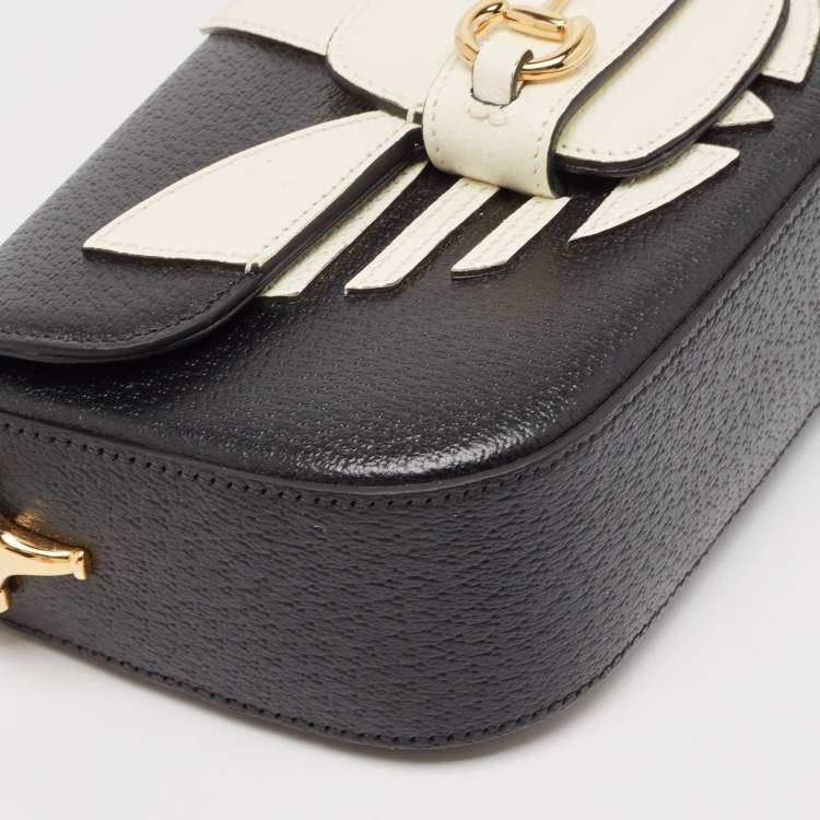 Pre Owned Gucci x Adidas Black/White Leather Small Horsebit 1955 Shoulder Bag