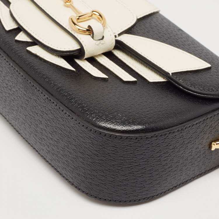 Pre Owned Gucci x Adidas Black/White Leather Small Horsebit 1955 Shoulder Bag