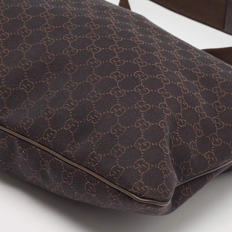 Pre Owned Gucci Dark Brown GG Denim Zip Messenger Bag
