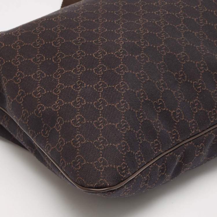 Pre Owned Gucci Dark Brown GG Denim Zip Messenger Bag