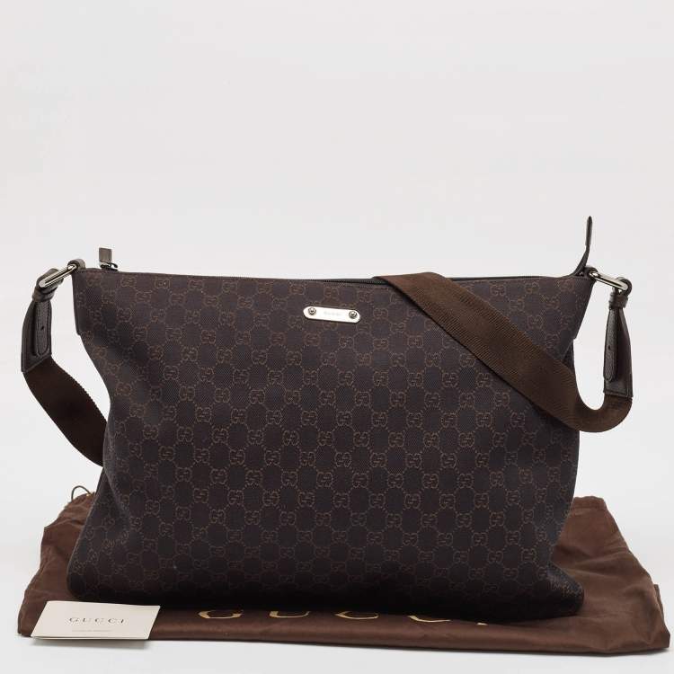 Pre Owned Gucci Dark Brown GG Denim Zip Messenger Bag
