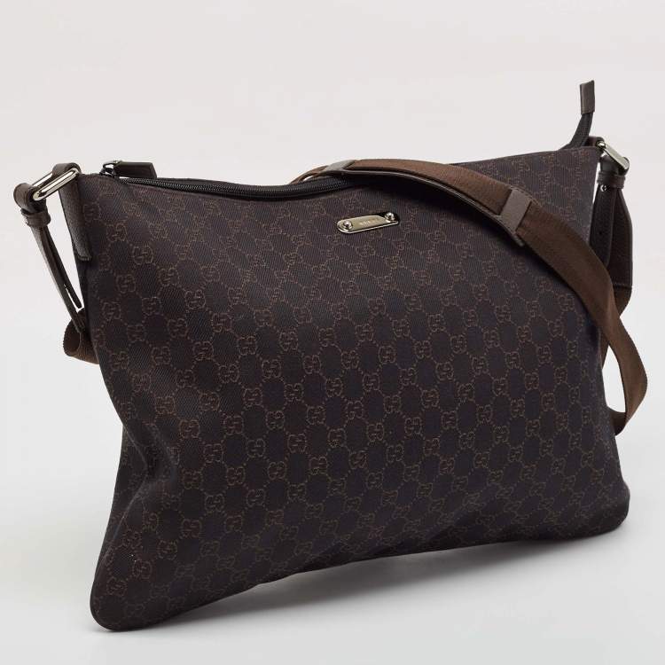 Pre Owned Gucci Dark Brown GG Denim Zip Messenger Bag