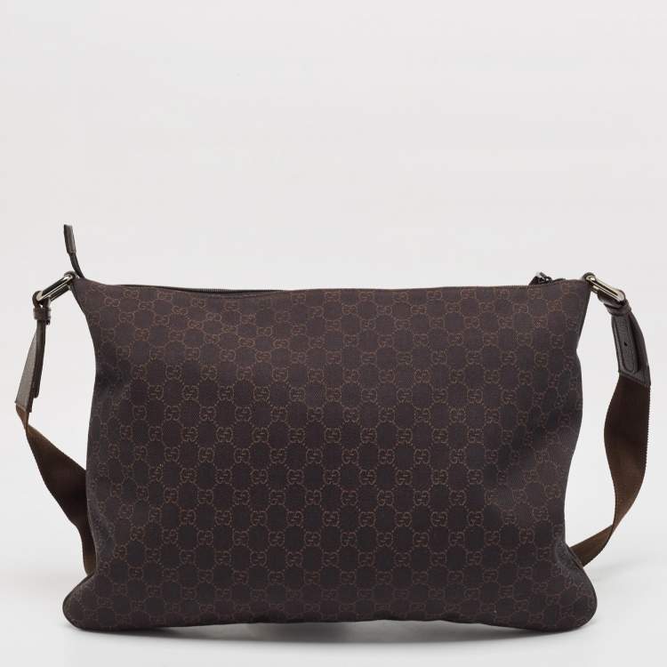 Pre Owned Gucci Dark Brown GG Denim Zip Messenger Bag