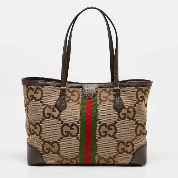 Pre Owned Gucci Beige/Ebony Jumbo GG Canvas Medium Ophidia Tote