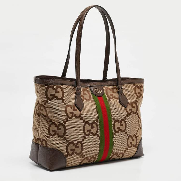 Pre Owned Gucci Beige/Ebony Jumbo GG Canvas Medium Ophidia Tote
