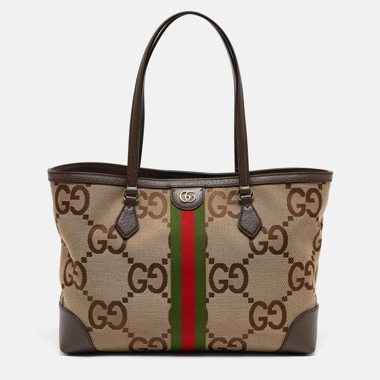 Pre Owned Gucci Beige/Ebony Jumbo GG Canvas Medium Ophidia Tote