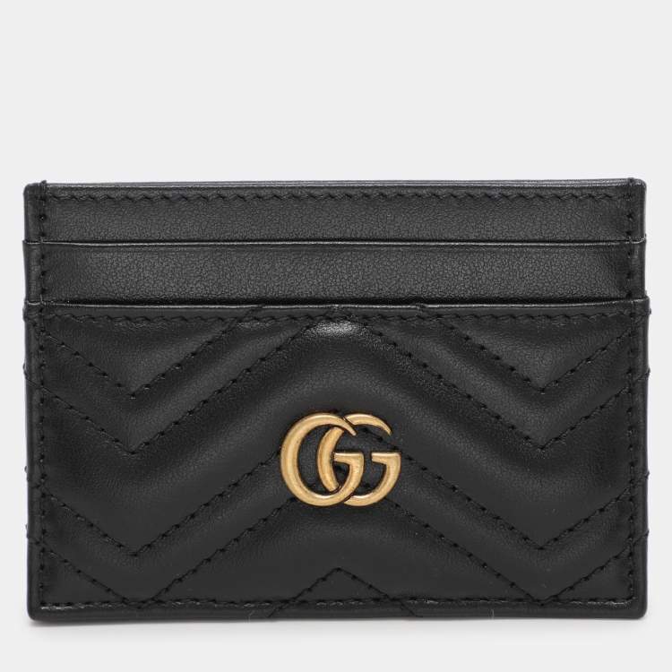 Pre Owned Gucci Black Leather GG Marmont Card Holder