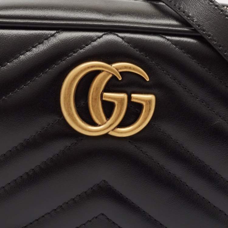 Pre Owned Gucci Black Matelasse Leather Mini GG Marmont Shoulder Bag