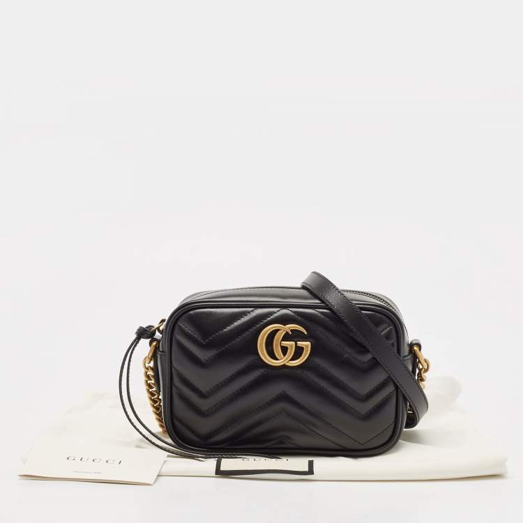 Pre Owned Gucci Black Matelasse Leather Mini GG Marmont Shoulder Bag