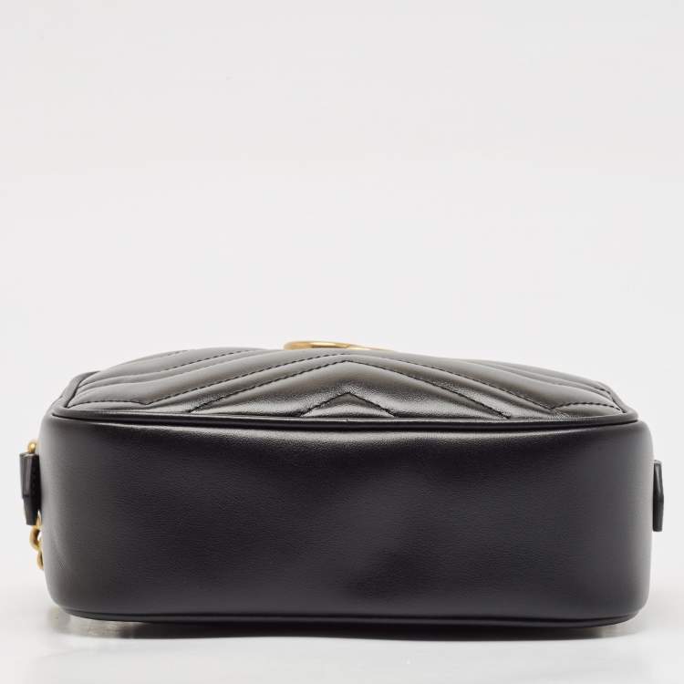 Pre Owned Gucci Black Matelasse Leather Mini GG Marmont Shoulder Bag