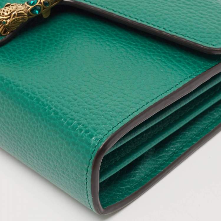 Pre Owned Gucci Green Leather Dionysus Wallet On Chain