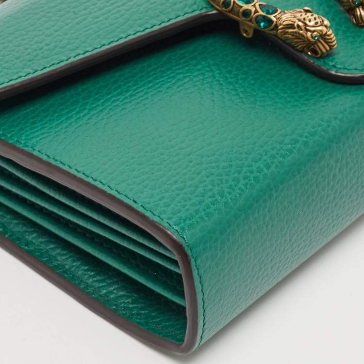 Pre Owned Gucci Green Leather Dionysus Wallet On Chain