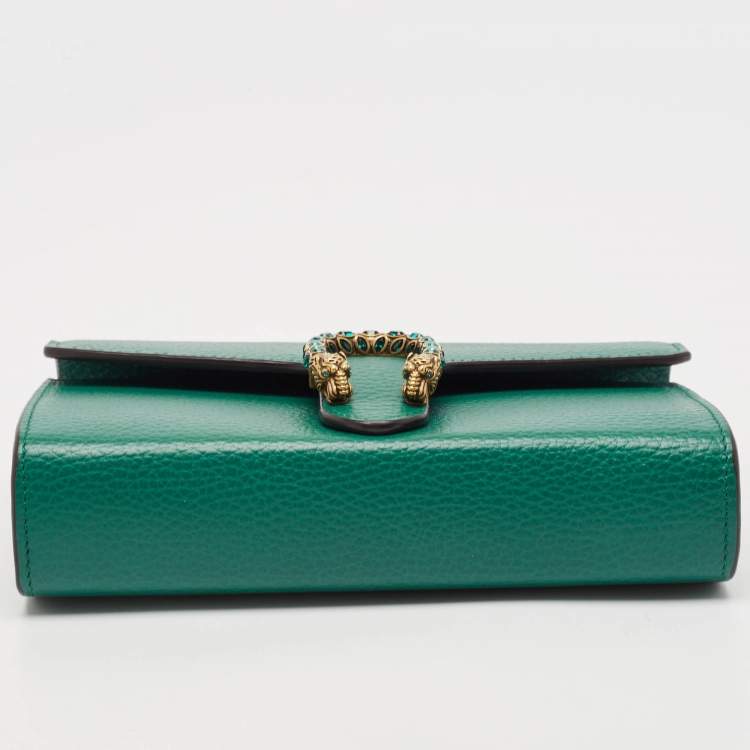 Pre Owned Gucci Green Leather Dionysus Wallet On Chain