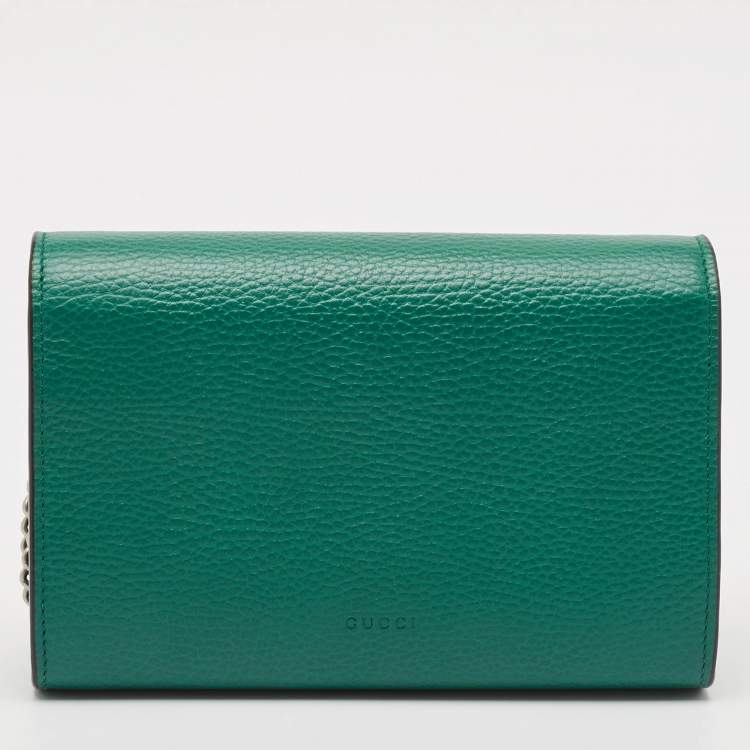 Pre Owned Gucci Green Leather Dionysus Wallet On Chain