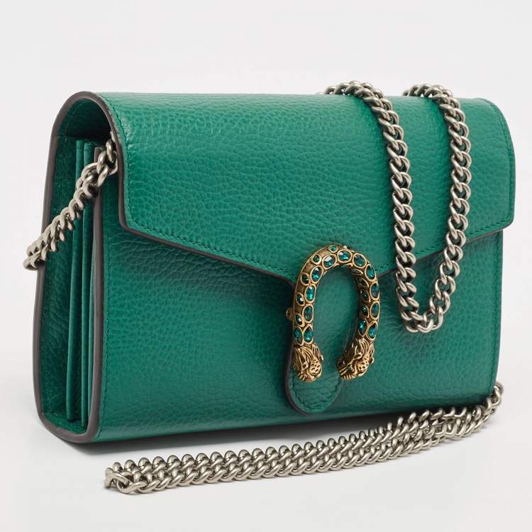 Pre Owned Gucci Green Leather Dionysus Wallet On Chain