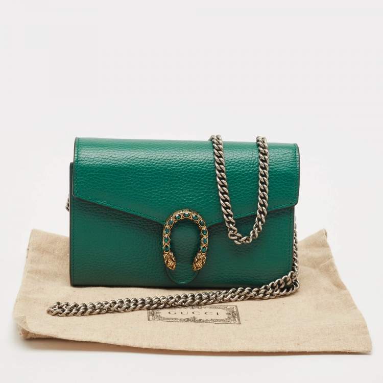 Pre Owned Gucci Green Leather Dionysus Wallet On Chain