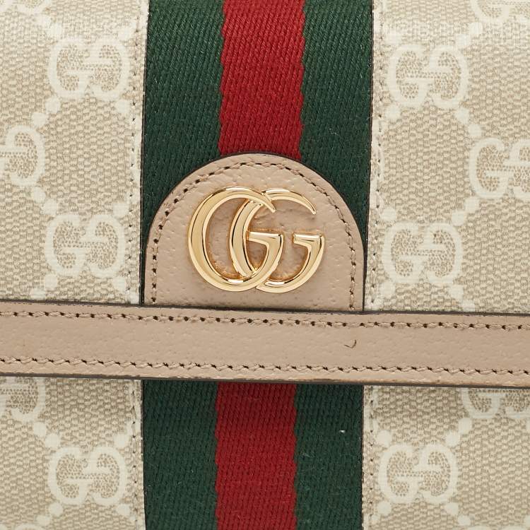 Pre Owned Gucci Beige GG Supreme Canvas and Leather Ophidia Continental Wallet 