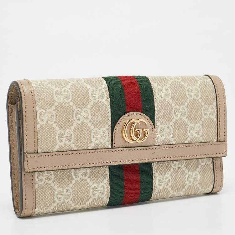 Pre Owned Gucci Beige GG Supreme Canvas and Leather Ophidia Continental Wallet 