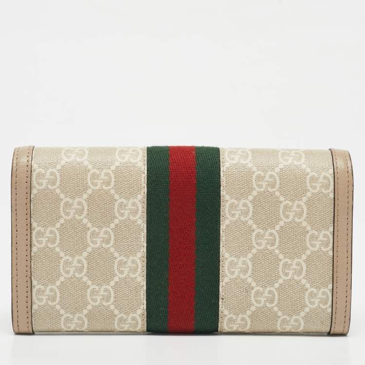 Pre Owned Gucci Beige GG Supreme Canvas and Leather Ophidia Continental Wallet 
