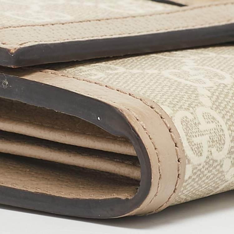 Pre Owned Gucci Beige GG Supreme Canvas and Leather Ophidia Continental Wallet 