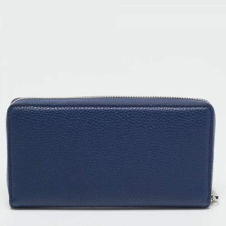 Pre Owned Gucci Navy Blue Leather Zip Continental Wallet