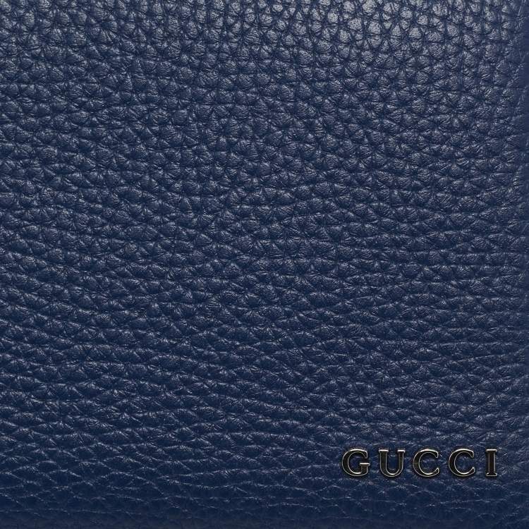 Pre Owned Gucci Navy Blue Leather Zip Continental Wallet