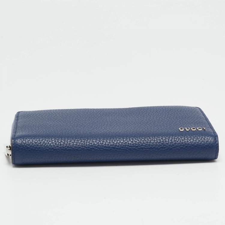 Pre Owned Gucci Navy Blue Leather Zip Continental Wallet