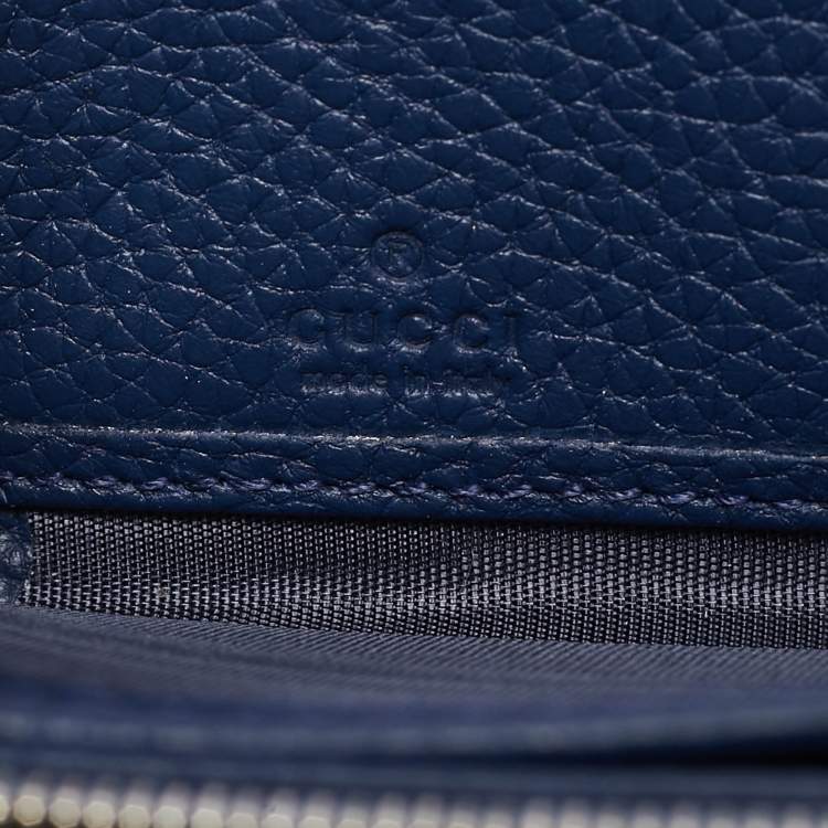 Pre Owned Gucci Navy Blue Leather Zip Continental Wallet