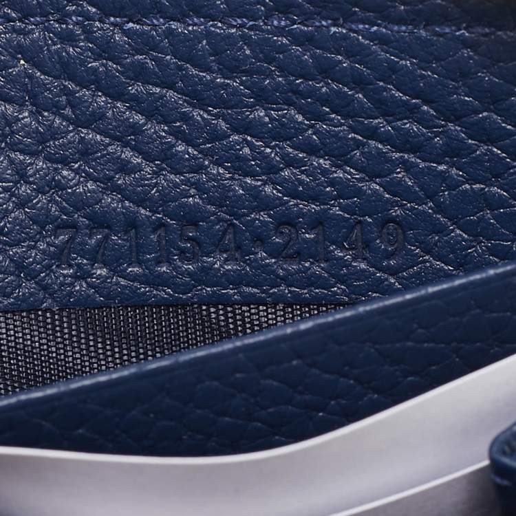Pre Owned Gucci Navy Blue Leather Zip Continental Wallet