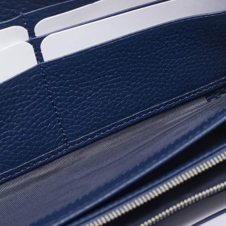 Pre Owned Gucci Navy Blue Leather Zip Continental Wallet