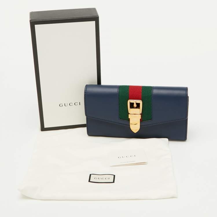 Pre Owned Gucci Blue Leather Sylvie Continental Wallet
