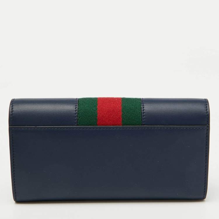 Pre Owned Gucci Blue Leather Sylvie Continental Wallet
