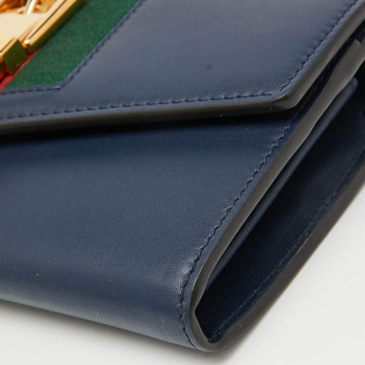 Pre Owned Gucci Blue Leather Sylvie Continental Wallet
