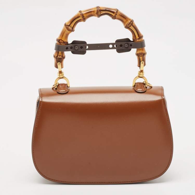 Pre Owned Gucci Brown Leather Small Bamboo 1947 Top Handle Bag