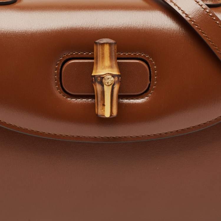 Pre Owned Gucci Brown Leather Small Bamboo 1947 Top Handle Bag