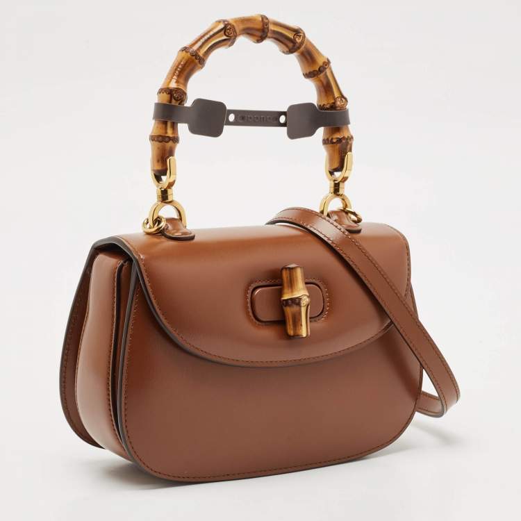 Pre Owned Gucci Brown Leather Small Bamboo 1947 Top Handle Bag