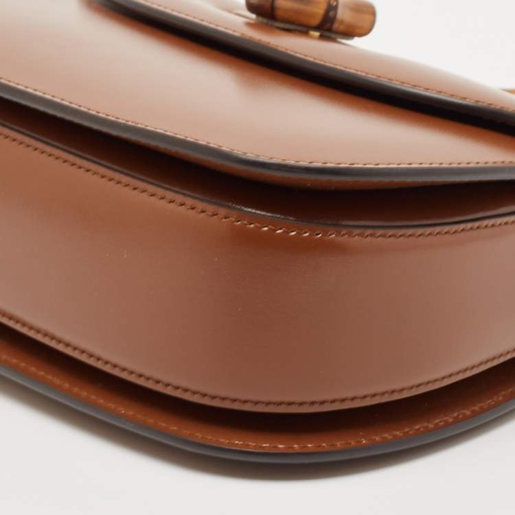 Pre Owned Gucci Brown Leather Small Bamboo 1947 Top Handle Bag