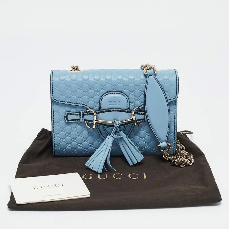 Pre Owned Gucci Light Blue MIcroguccissima Leather Mini Emily Chain Shoulder Bag