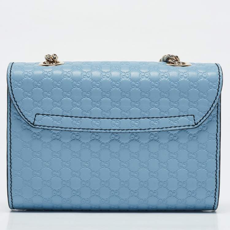 Pre Owned Gucci Light Blue MIcroguccissima Leather Mini Emily Chain Shoulder Bag