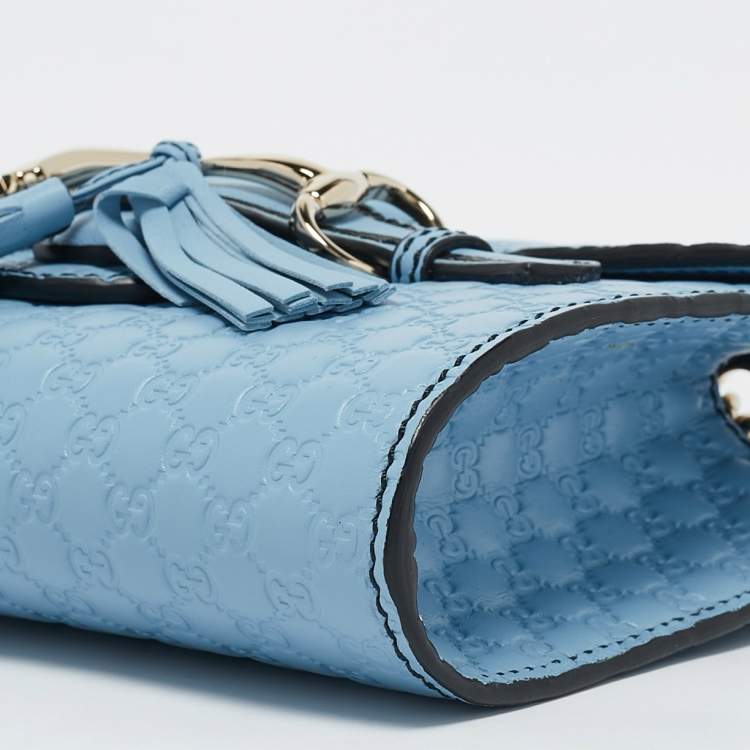 Pre Owned Gucci Light Blue MIcroguccissima Leather Mini Emily Chain Shoulder Bag